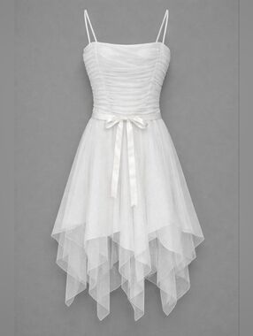 White Spaghetti Straps Fairycore Silver Sparkle Mesh Dress XS S